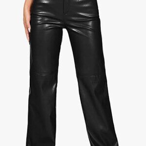 MakeMeChic Women's Faux Leather Pants Straight Wide Leg Leather Pants Black